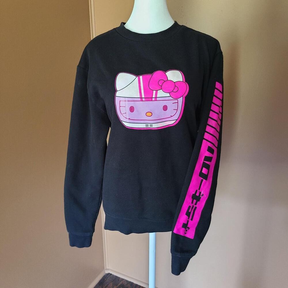 Hello Kitty Tokyo Speed Sweatshirt Helmet Graphic Black Crewneck Sanrio Small